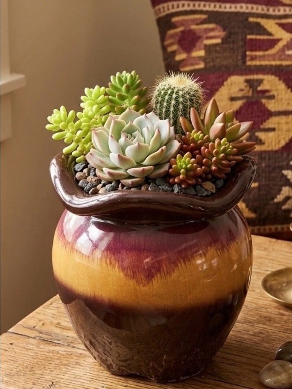 Teleflora Honey Pot Planter Vase Fall Decor Succulent Brown And Amber Glaze